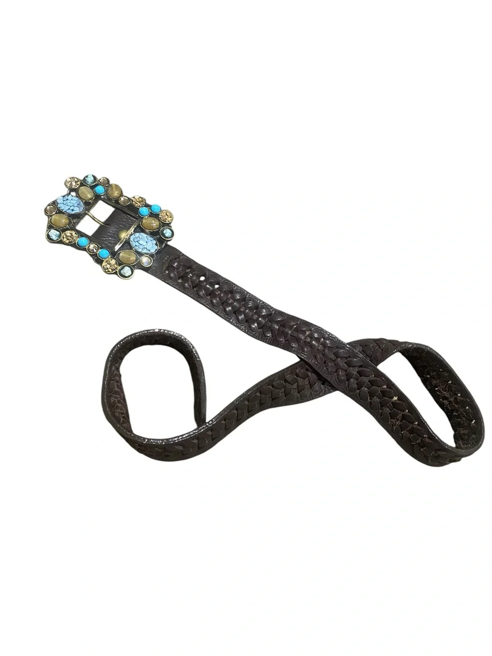 Leatherrock western turquoise stone statement brown leather belt 32